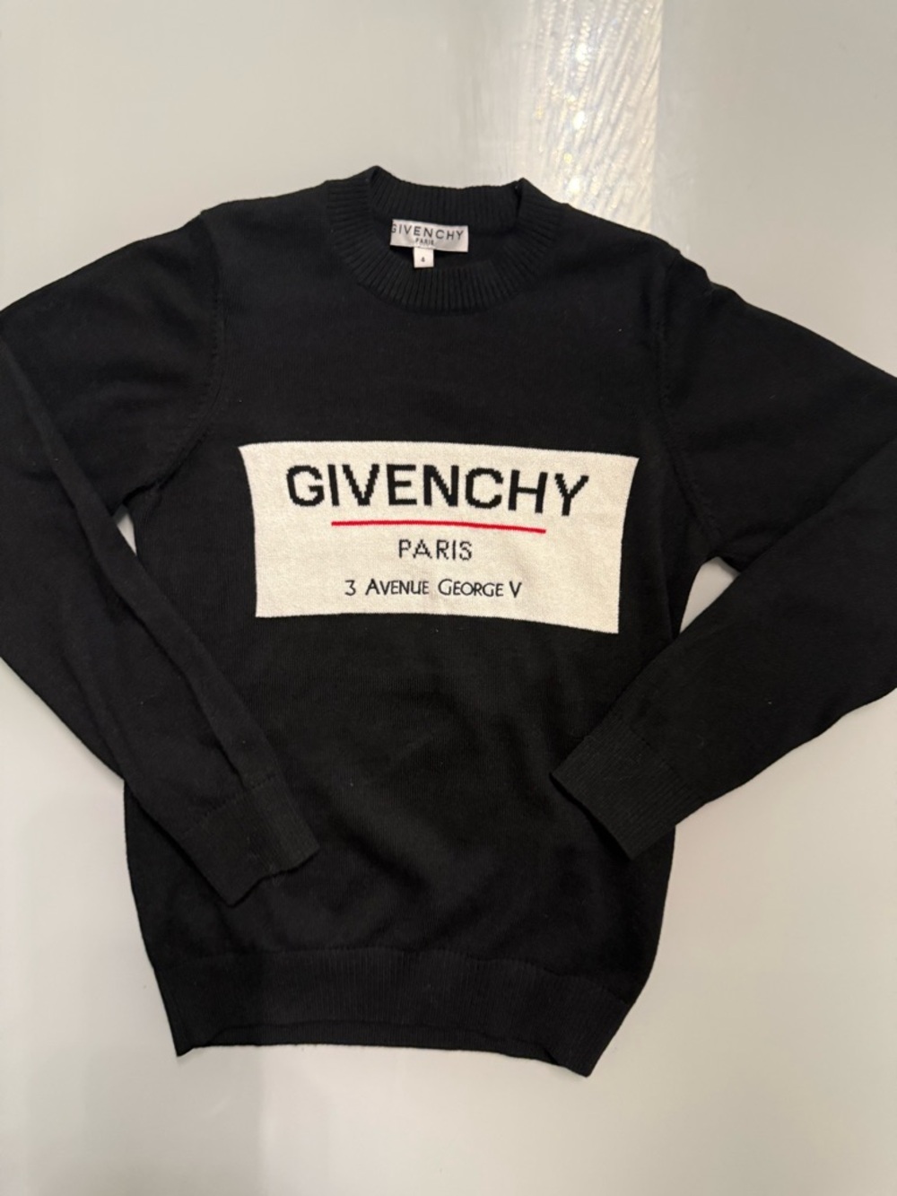 Givenchy Black Crewneck Sweater with White Logo Panel